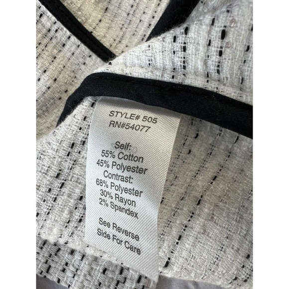 CAbi Style #505 Static Tweed Blazer White Black Size 8 One Button Lightweight - Picture 6 of 10